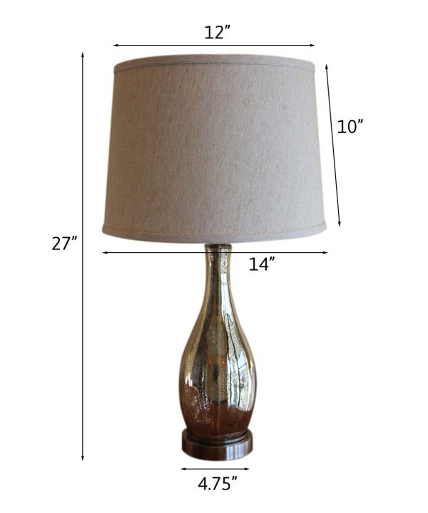 27  Teardrop Lamp Base 2 Pack, Mercury Silver Gold Glass Table Lamp Set with Natural Shades Fashion