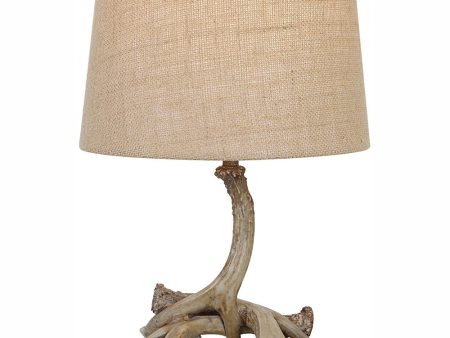 21 H 1-Light Table Lamp Polyresin in Antlers with a Tapered Round Shade For Sale