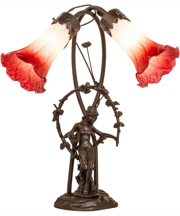 17  High Red White Pond Lily Tiffany Pond Lily 2 Light Trellis Girl Accent Lamp on Sale