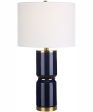 26 H 1-Light Table Lamp Ceramic and Metal in Royal Blue and Antique Gold with a Drum Shade Cheap