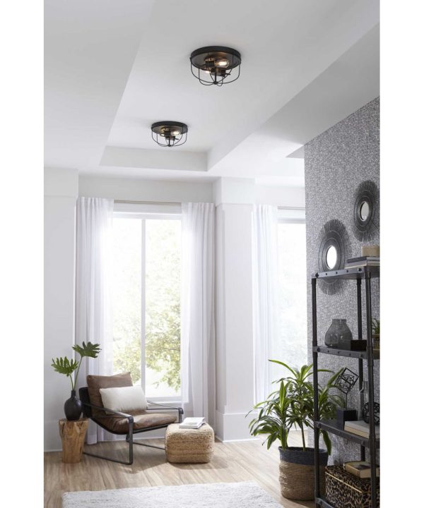 Medal 2-Light Industrial Style Flush Mount Ceiling Light Graphite Online now