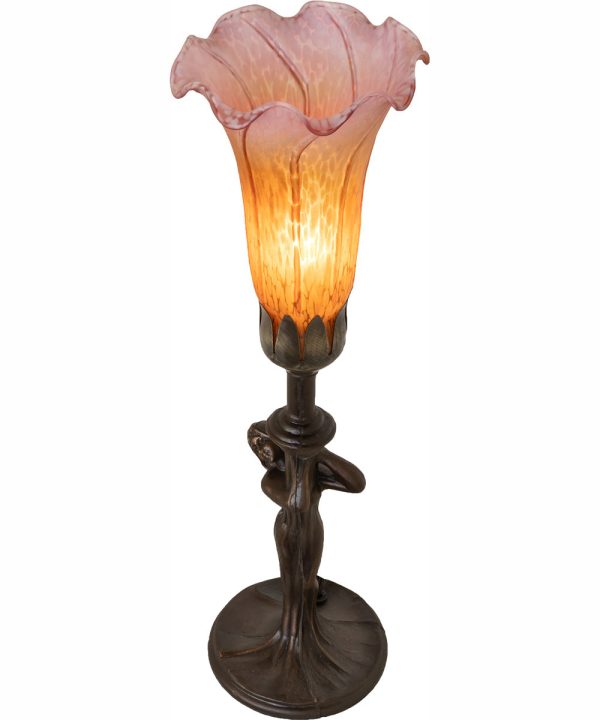 15  High Amber Purple Tiffany Pond Lily Nouveau Lady Accent Lamp For Discount