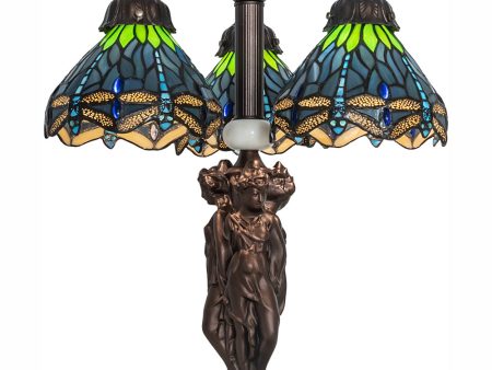 23  High Tiffany Hanginghead Dragonfly 3 Light Table Lamp For Sale