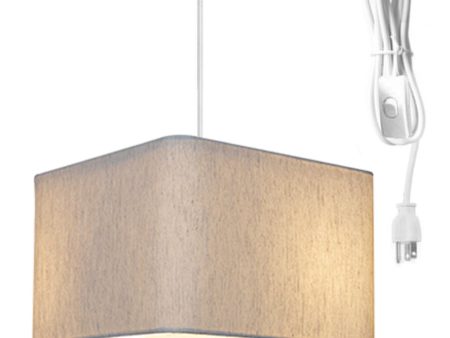 1 Light Swag Plug-In Pendant 14 w Rounded Corner Square Oatmeal Drum Shade, White Cord Online Sale