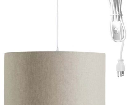 1 Light Swag Plug-In Pendant 16 w Light Oatmeal Linen Drum Shade, 17  White Cord Fashion