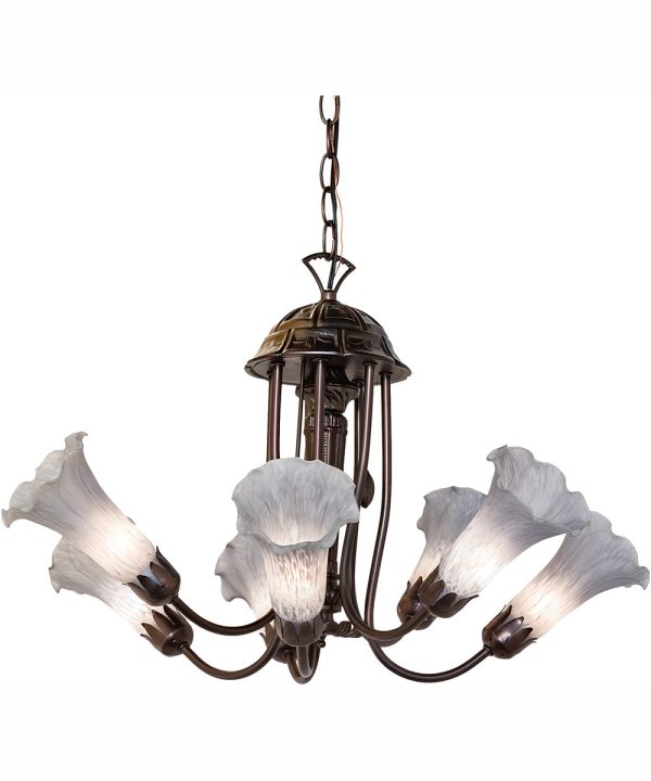 24  Wide Gray Tiffany Pond Lily 7 Light Chandelier Online Sale