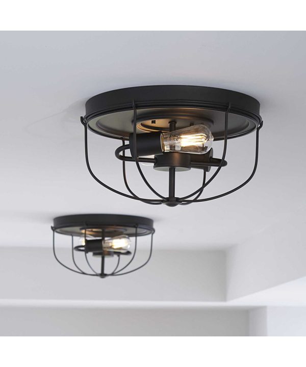 Medal 2-Light Industrial Style Flush Mount Ceiling Light Graphite Online now