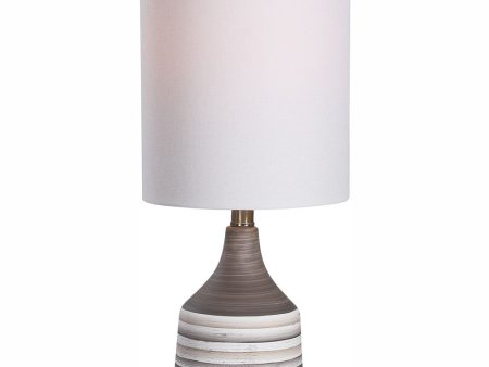 24 H 1-Light Table Lamp Ceramic and Iron in Striped Charcoal with Brushed Nickel with a Round Drum Shade Fashion