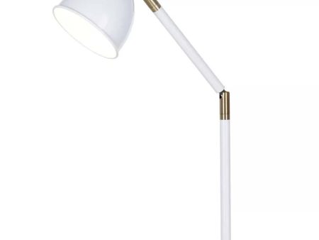 Cresswell 23 H 1-Light Ariculating Adjustable Mid-Century Metal Desk Lamp with Power Outlet, White Finish Cheap