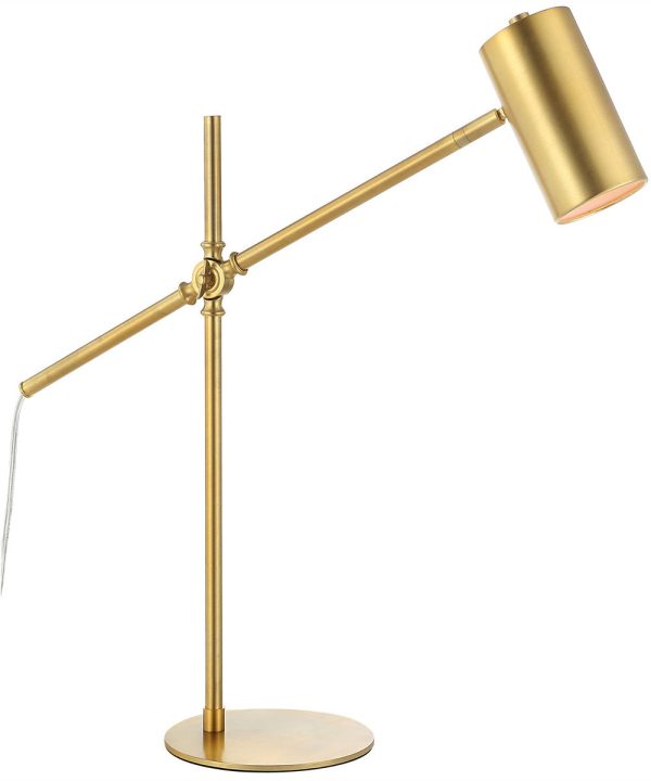 25 H 1-Light Desk Lamp Metal in Brushed Gold with a Metal Shade For Sale