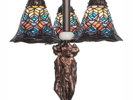 23  High Tiffany Peacock Feather 3 Light Table Lamp For Cheap