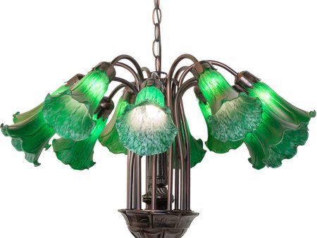 24  Wide Green Tiffany Pond Lily 12 Light Chandelier For Sale