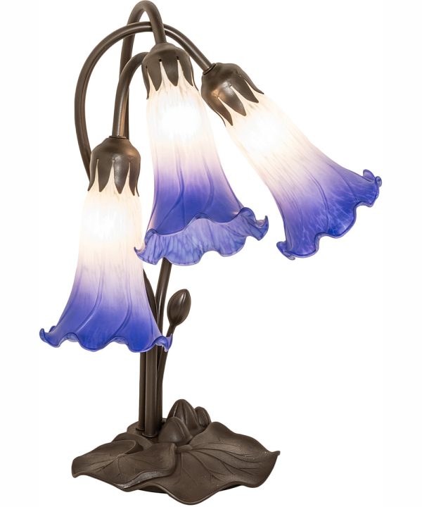 16  High Blue White Pond Lily Tiffany Pond Lily 3 Light Accent Lamp on Sale