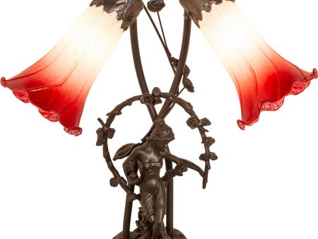 17  High Red White Pond Lily Tiffany Pond Lily 2 Light Trellis Girl Accent Lamp on Sale