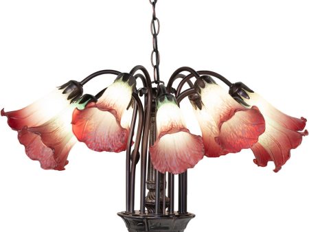 24  Wide Seafoam Cranberry Tiffany Pond Lily 12 Light Chandelier on Sale