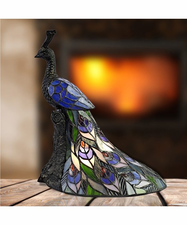 Galana Blue Peacock Tiffany Accent Lamp Sale