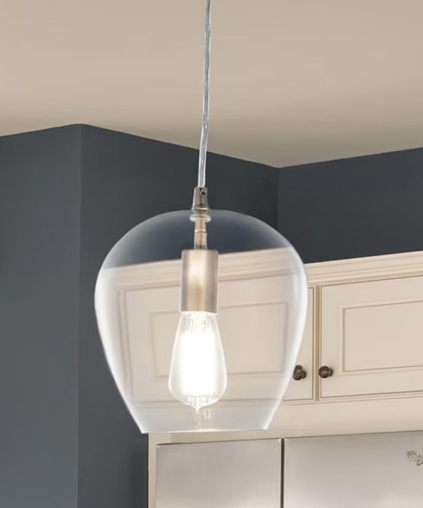 Allen + Roth 8 W 1-Light Bell Mini Pendant Light Fixture by Kichler Brushed Nickel with Clear Glass Shade Finish For Cheap